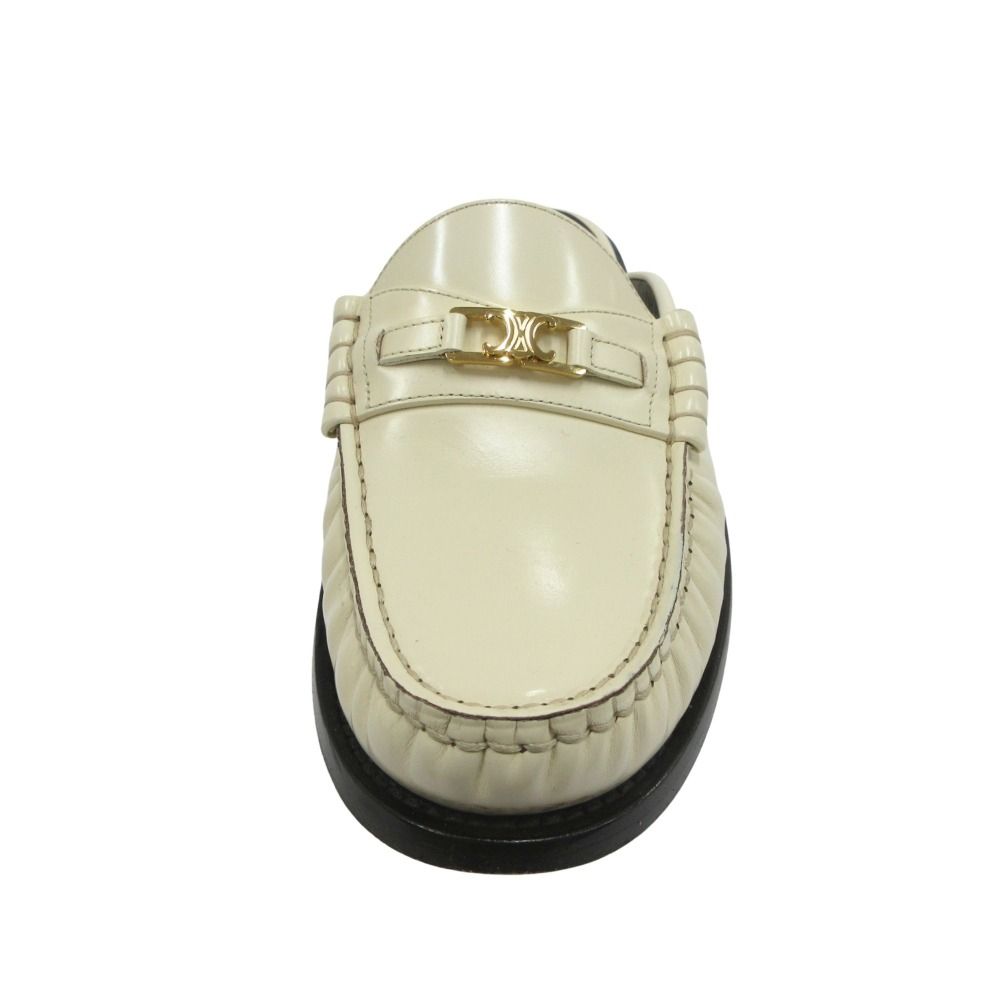 Celine Luco Triomphe Mules Loafers Sandals Shoes Leather 37 White Gold — view 4