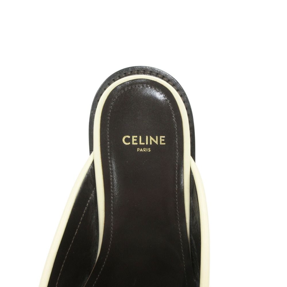 Celine Luco Triomphe Mules Loafers Sandals Shoes Leather 37 White Gold — view 6