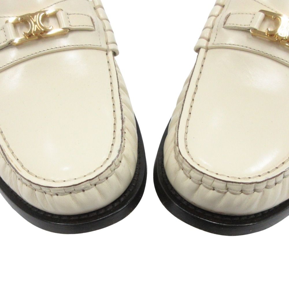 Celine Luco Triomphe Mules Loafers Sandals Shoes Leather 37 White Gold — view 7
