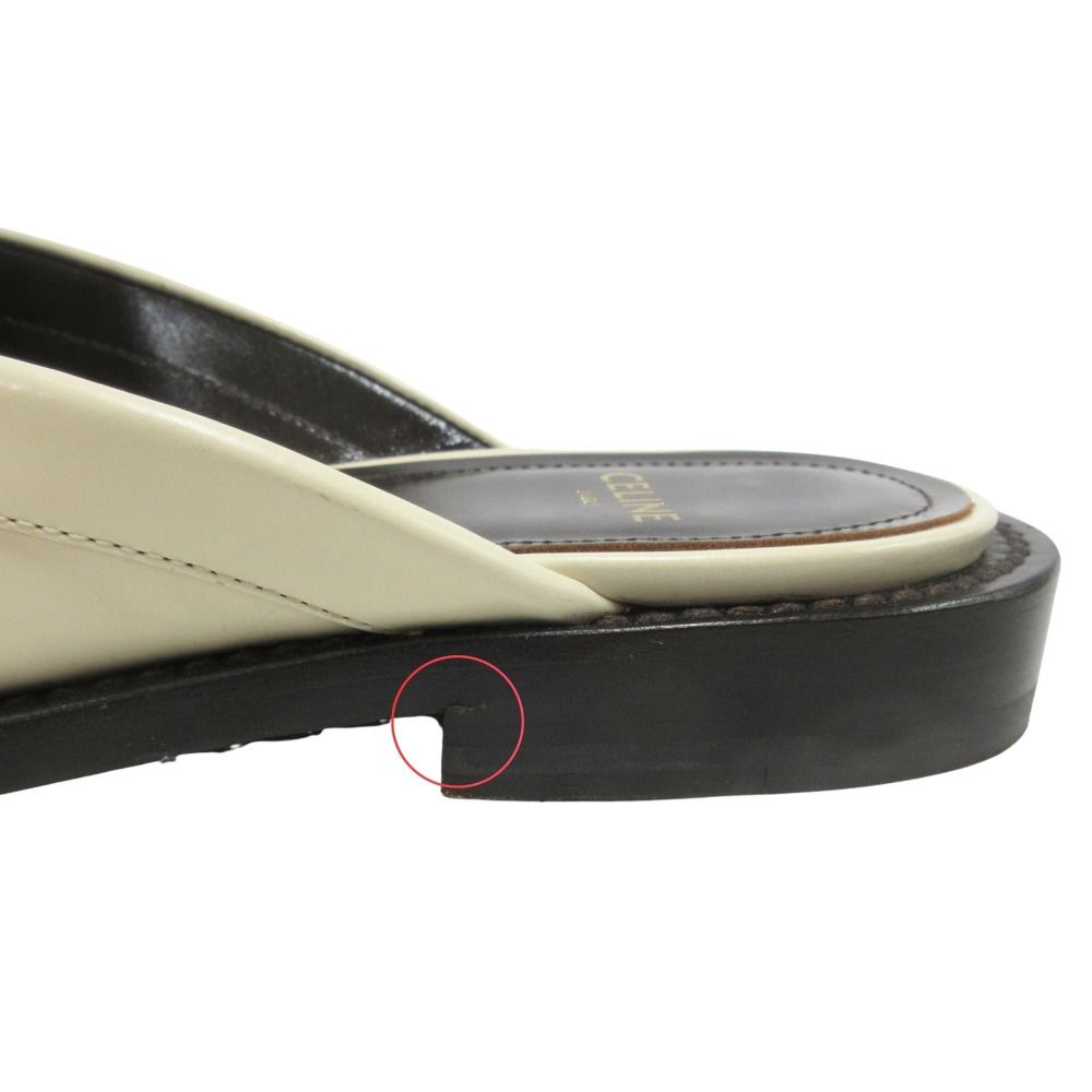 Celine Luco Triomphe Mules Loafers Sandals Shoes Leather 37 White Gold — view 9