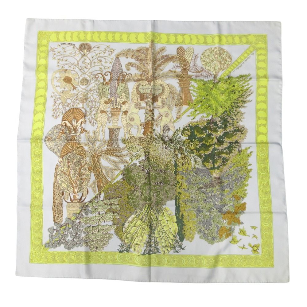 Hermes les Legendes de L'arbre Wood Legend Carre 90 Large Scarf Silk 100% Blue