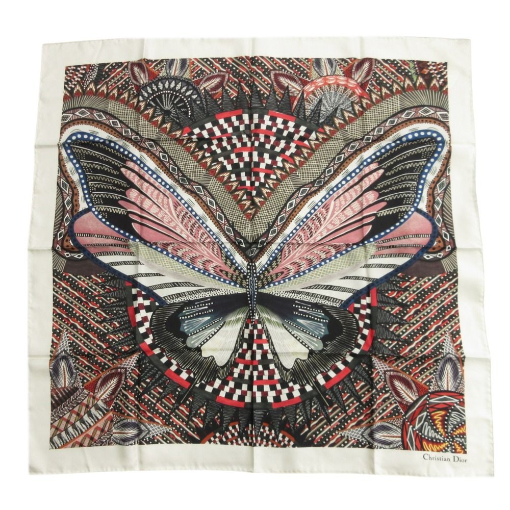 Dior Butterfly Scarf Silk 100% All Over Pattern Large 90 cm White Multi Black