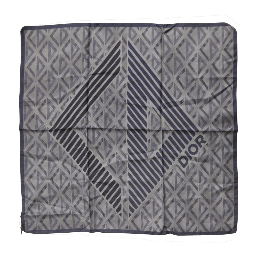 Dior CD Diamond Scarf Silk 100% Logo All Over Pattern Chief 55 cm Gray Navy