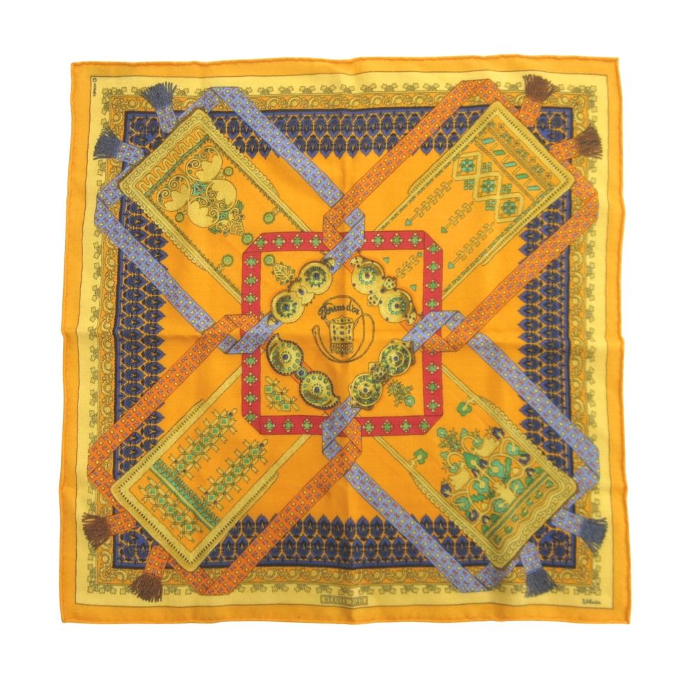 Hermes Golden Sprig Brins D'or Gavroche Carre 45 Petit Cashmere Silk Scarf