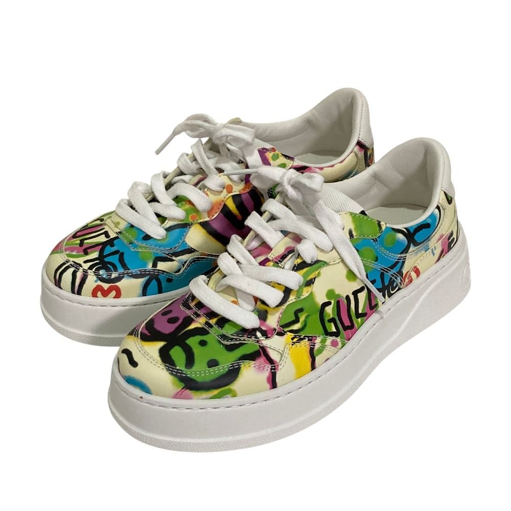 Gucci Interlocking Graffiti Print Rabbit Platform Sneakers 37 Ivory