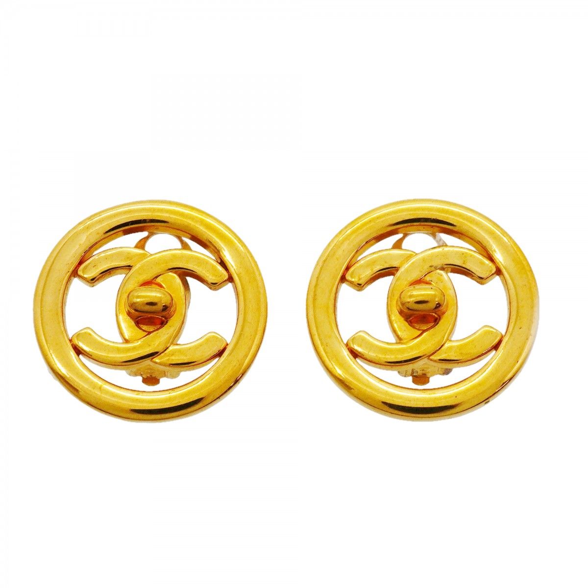 Chanel Earrings Vintage CC Logo Turnlock Round