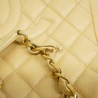 Chanel Chain Tote Quilted Caviar Leather Beige Gold — view 7