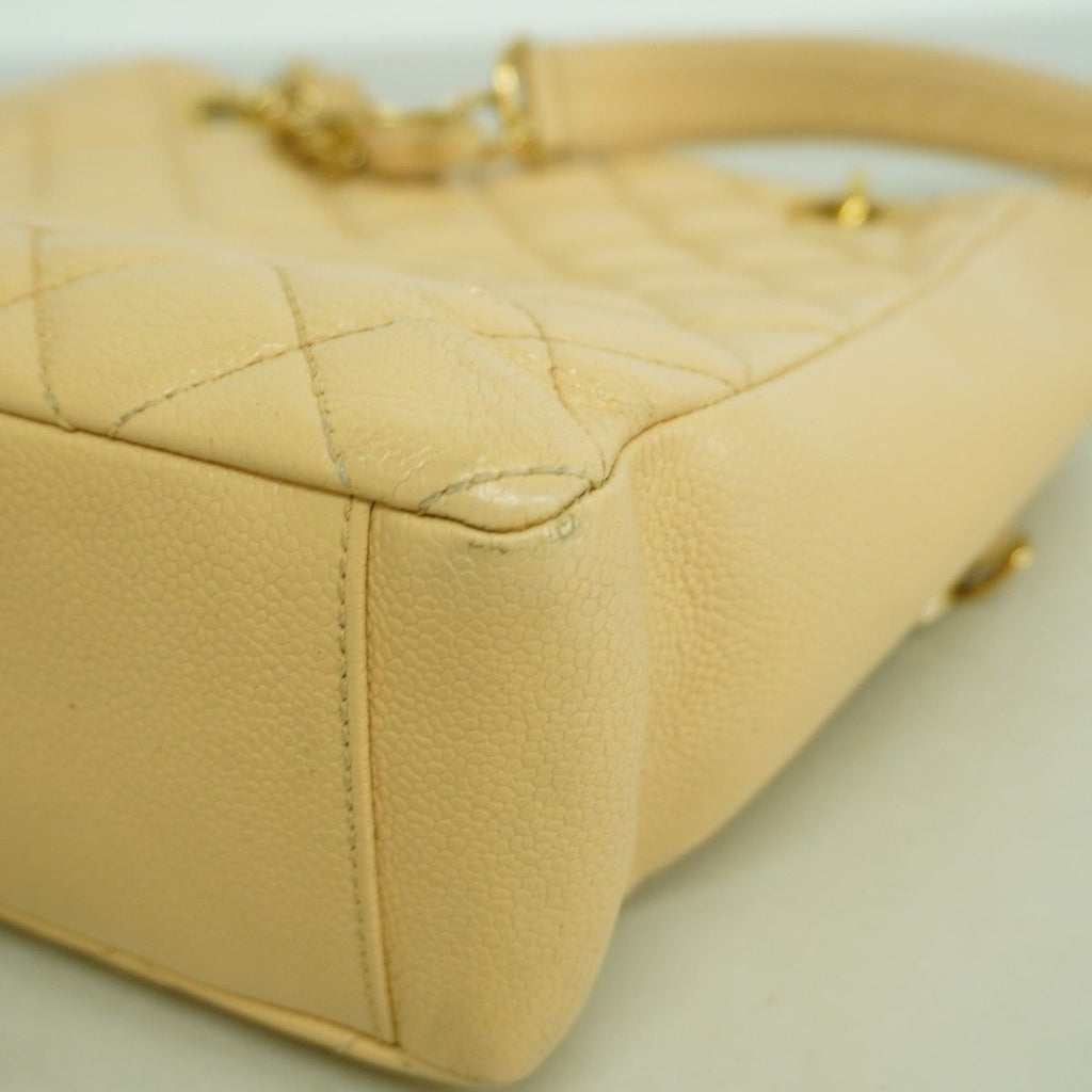 Chanel Chain Tote Quilted Caviar Leather Beige Gold — view 6