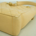 Chanel Chain Tote Quilted Caviar Leather Beige Gold — view 6