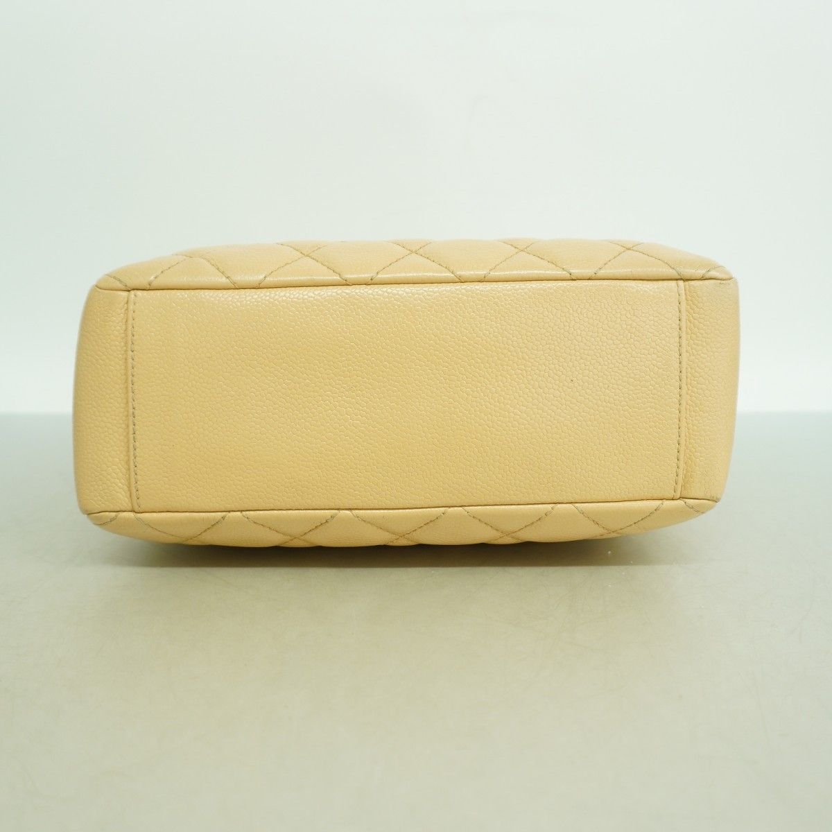 Chanel Chain Tote Quilted Caviar Leather Beige Gold — view 3