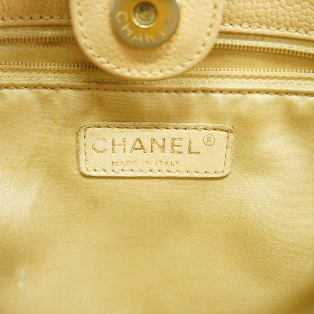 Chanel Chain Tote Quilted Caviar Leather Beige Gold — view 5