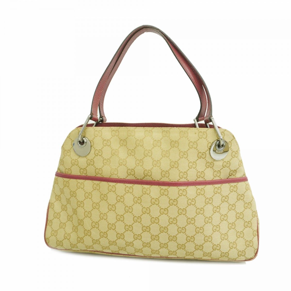 Gucci Shoulder Bag GG Canvas Brown Red Silver