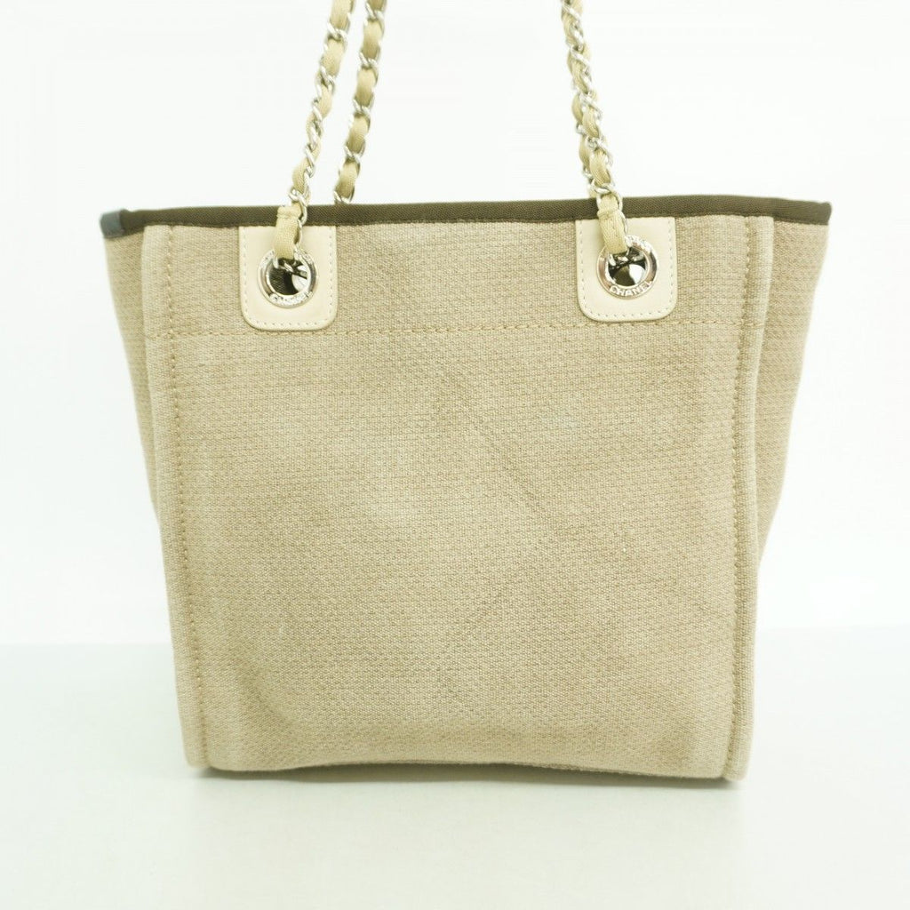 Chanel Chain Tote Deauville Canvas Brown Silver — view 9