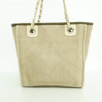 Chanel Chain Tote Deauville Canvas Brown Silver — view 9