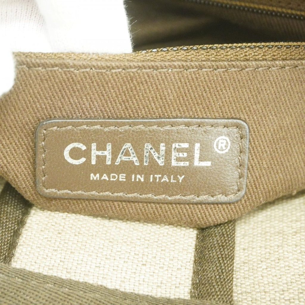 Chanel Chain Tote Deauville Canvas Brown Silver — view 5