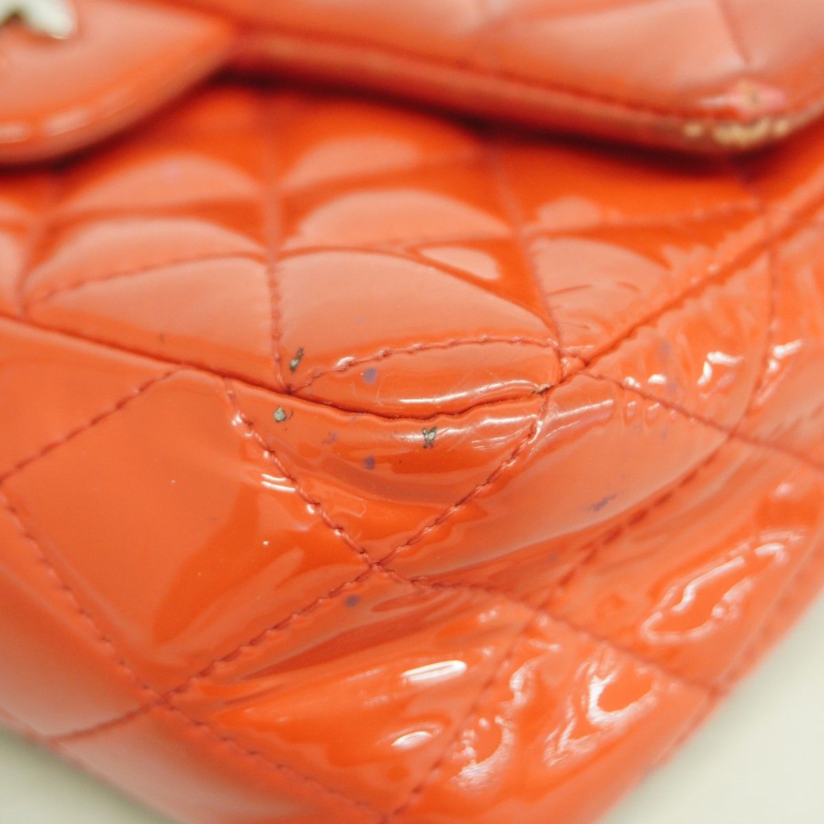 Chanel Shoulder Bag Quilted Patent Leather Red Silver — view 6