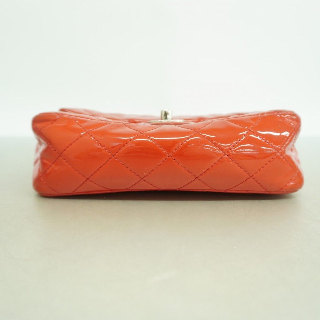 Chanel Shoulder Bag Quilted Patent Leather Red Silver — view 3