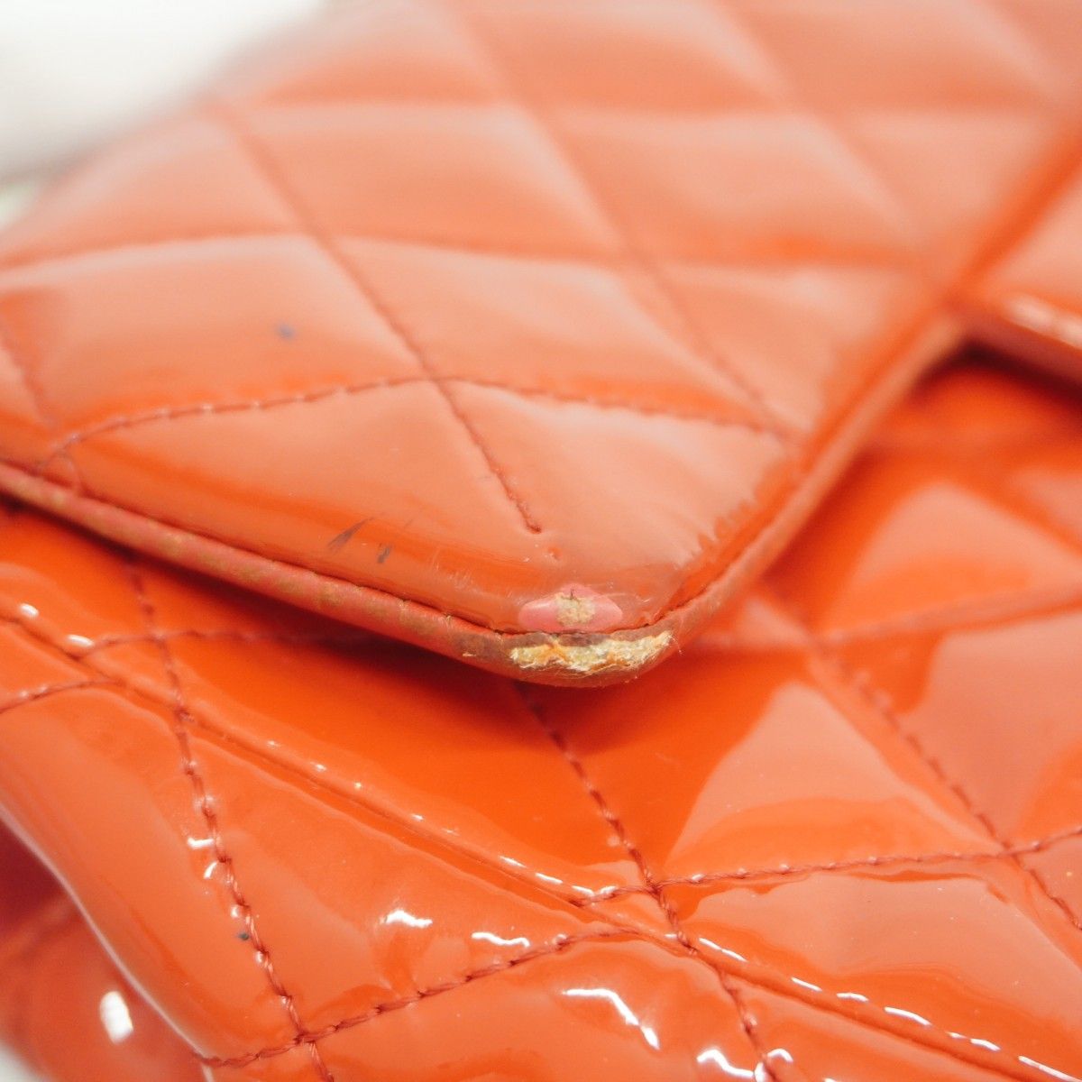 Chanel Shoulder Bag Quilted Patent Leather Red Silver — view 8