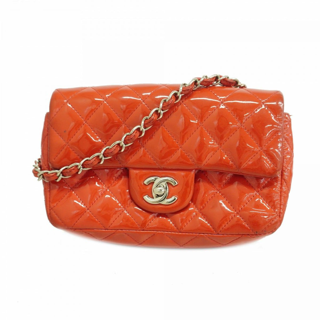 Chanel Shoulder Bag Quilted Patent Leather Red Silver