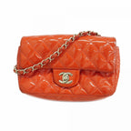 Chanel Shoulder Bag Quilted Patent Leather Red Silver