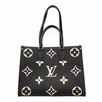 Louis Vuitton Tote Monogram Empreinte Bicolor On The Go MM Black Beige 2-Way