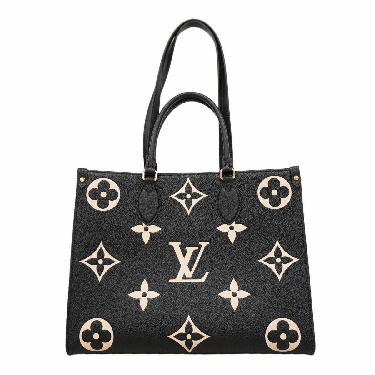 Louis Vuitton Tote Monogram Empreinte Bicolor On The Go MM Black Beige 2-Way