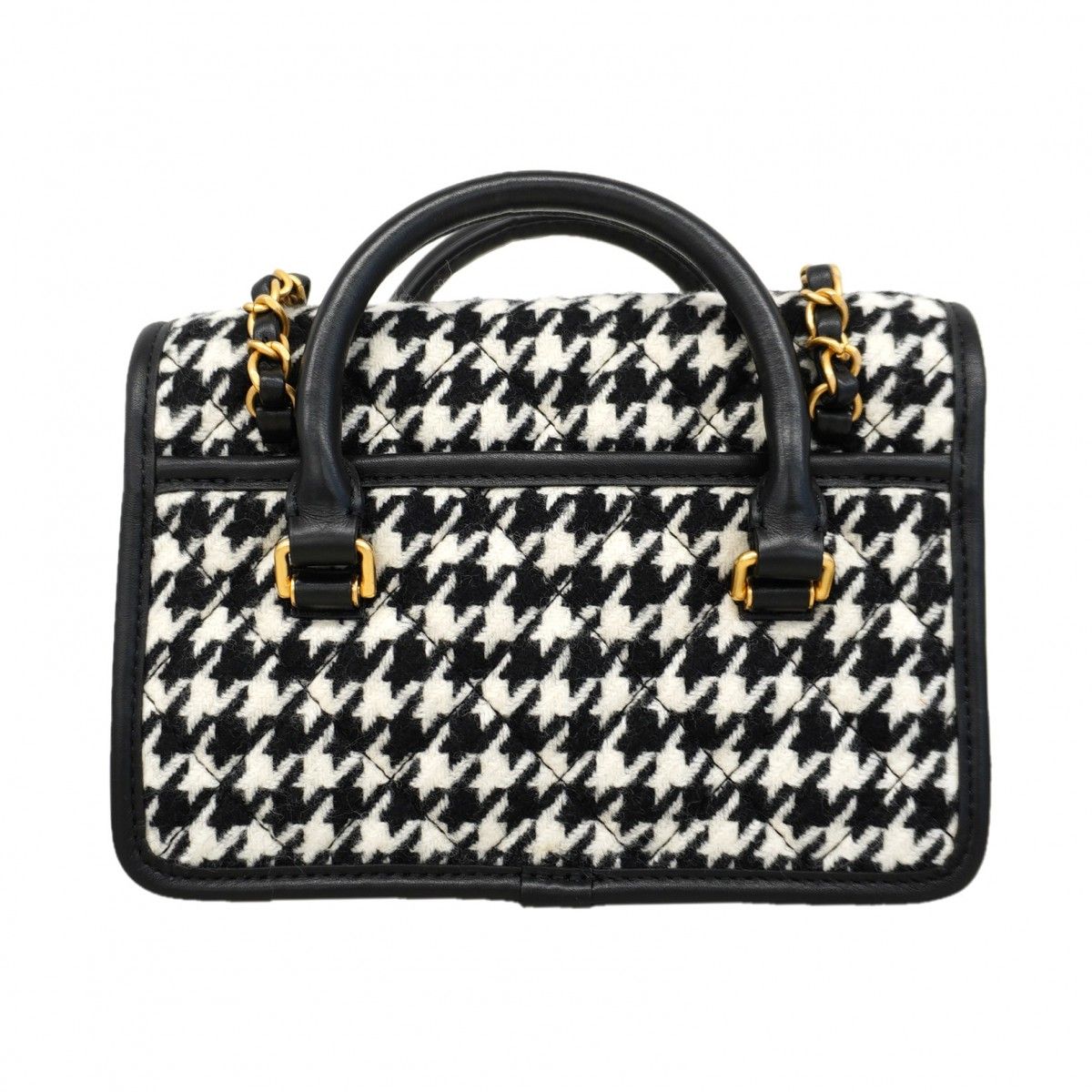 Chanel Handbag Wool Black White Champagne Gold 2-Way — view 9
