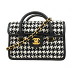 Chanel Handbag Wool Black White Champagne Gold 2-Way