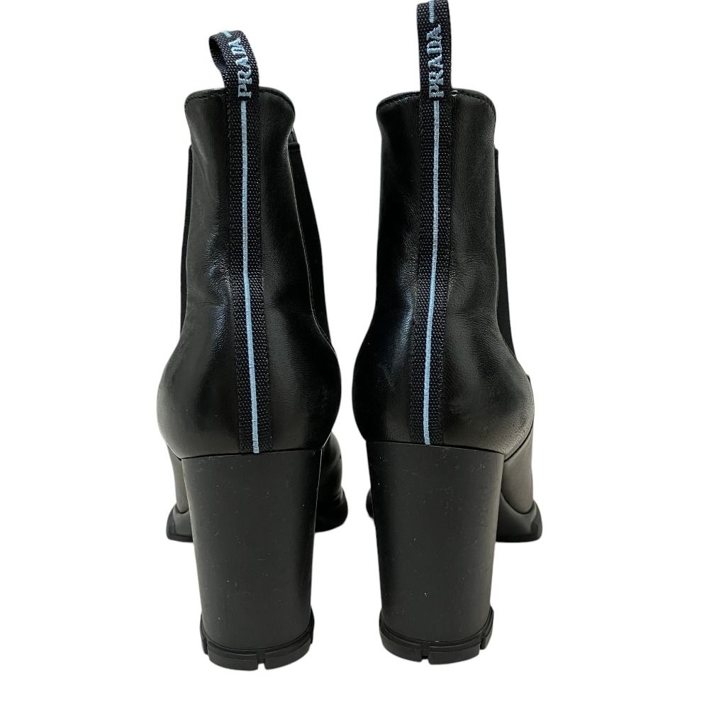 Prada Side Gore Leather Short Boots 36 Black — view 3