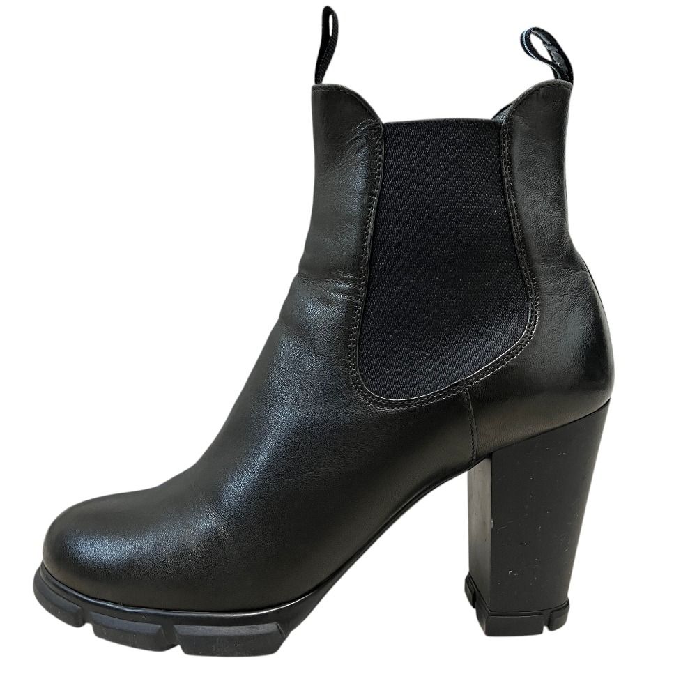 Prada Side Gore Leather Short Boots 36 Black — view 2