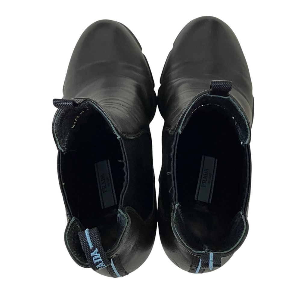 Prada Side Gore Leather Short Boots 36 Black — view 4