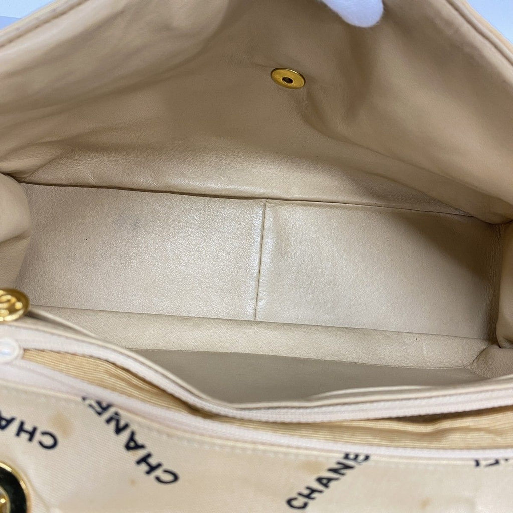 Chanel Shoulder Bag Deca Quilted Canvas Beige Gold — view 4