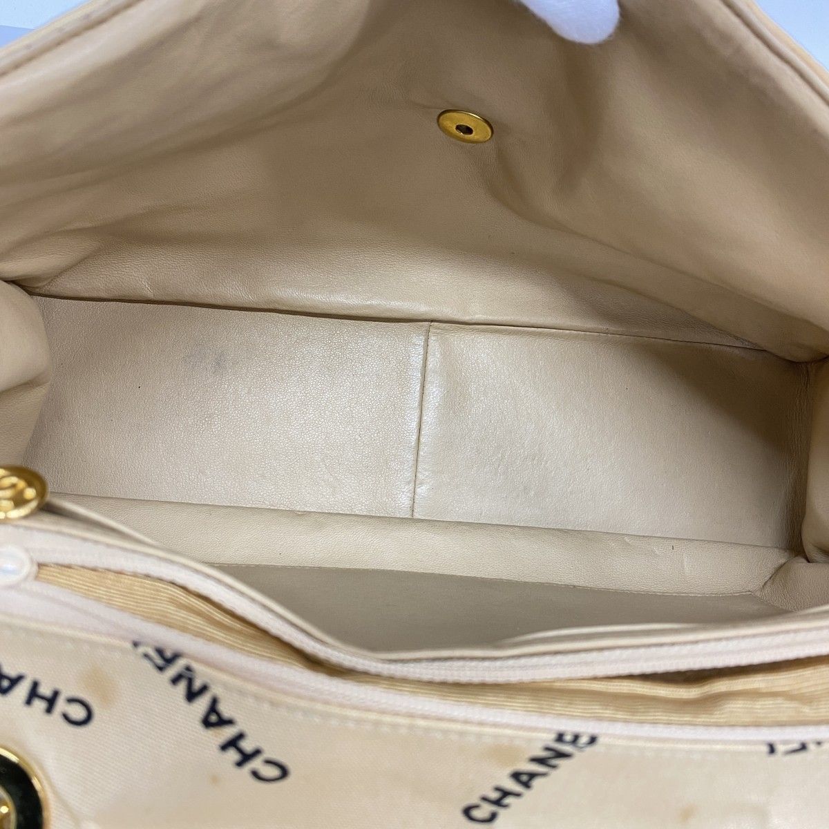 Chanel Shoulder Bag Deca Quilted Canvas Beige Gold — view 4
