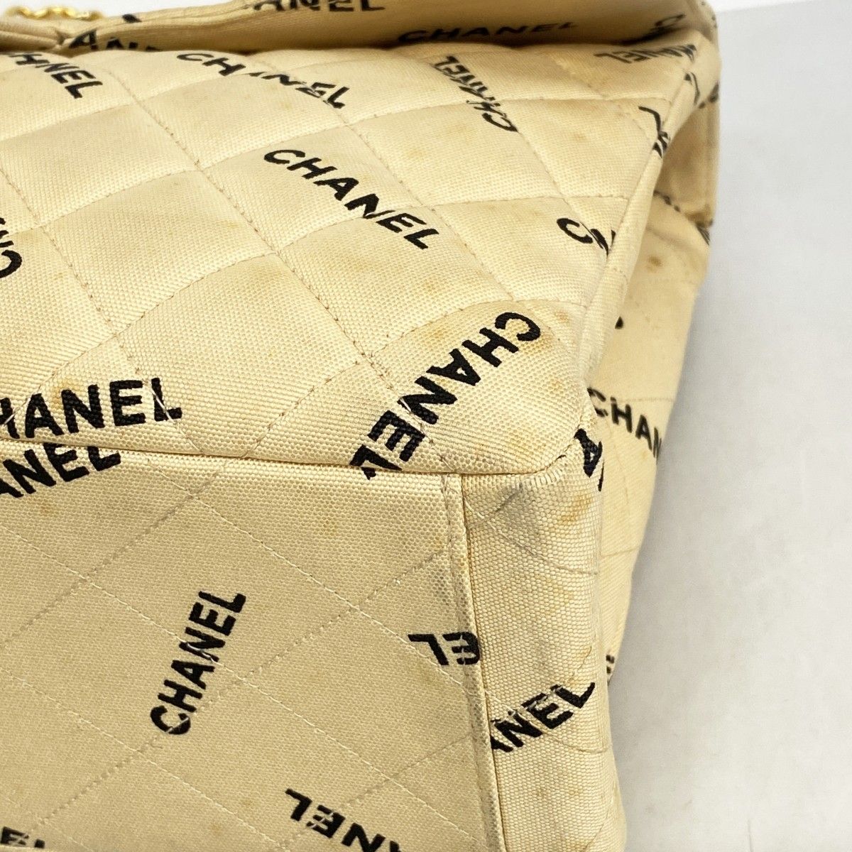 Chanel Shoulder Bag Deca Quilted Canvas Beige Gold — view 7