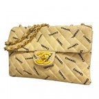 Chanel Shoulder Bag Deca Quilted Canvas Beige Gold