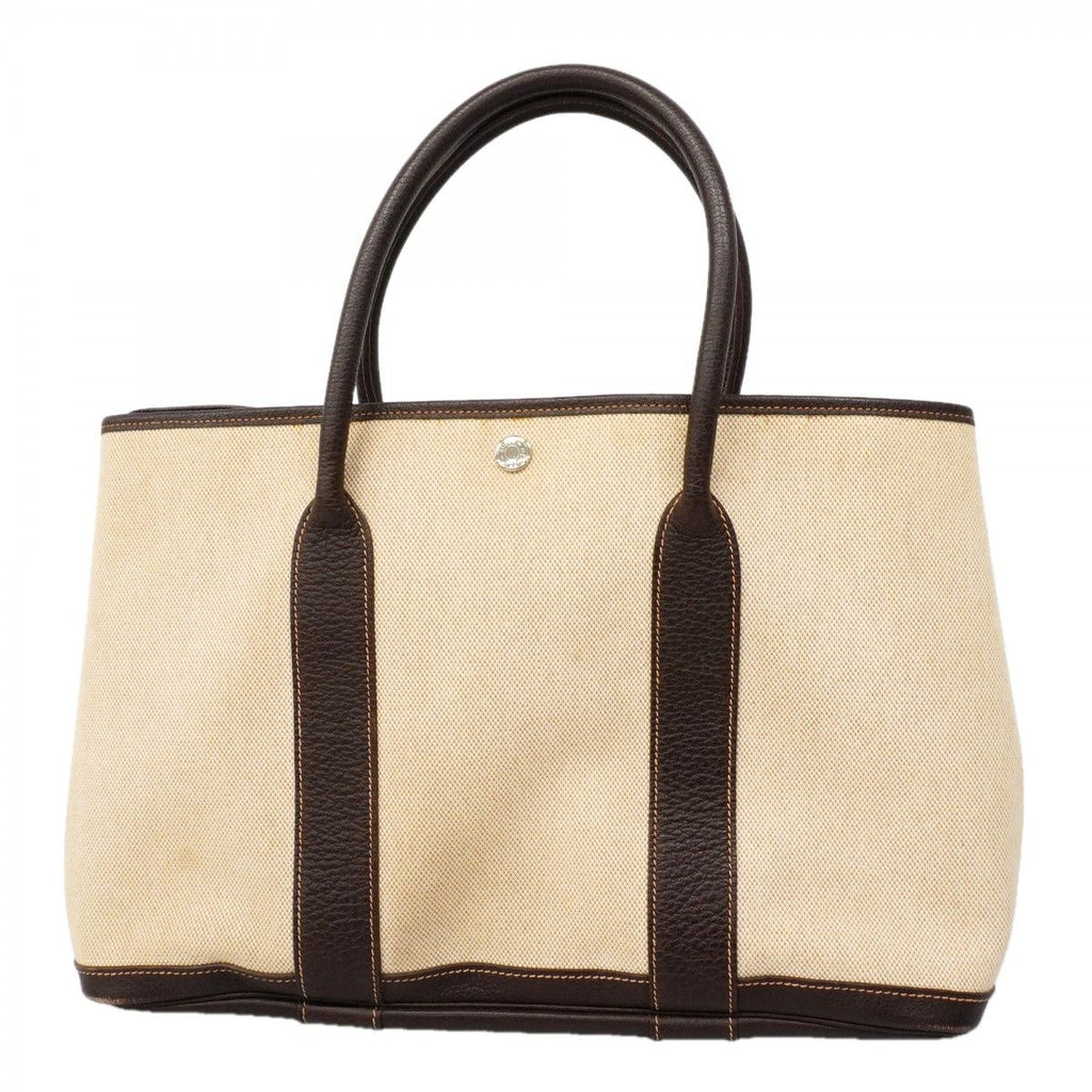 Hermes Tote Garden Party PM Toile Ash Brown Silver