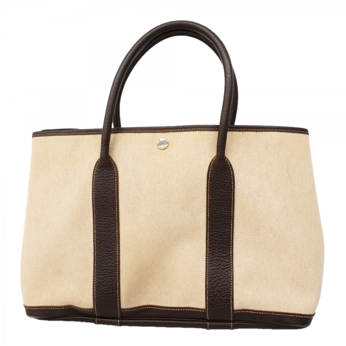 Hermes Tote Garden Party PM Toile Ash Brown Silver