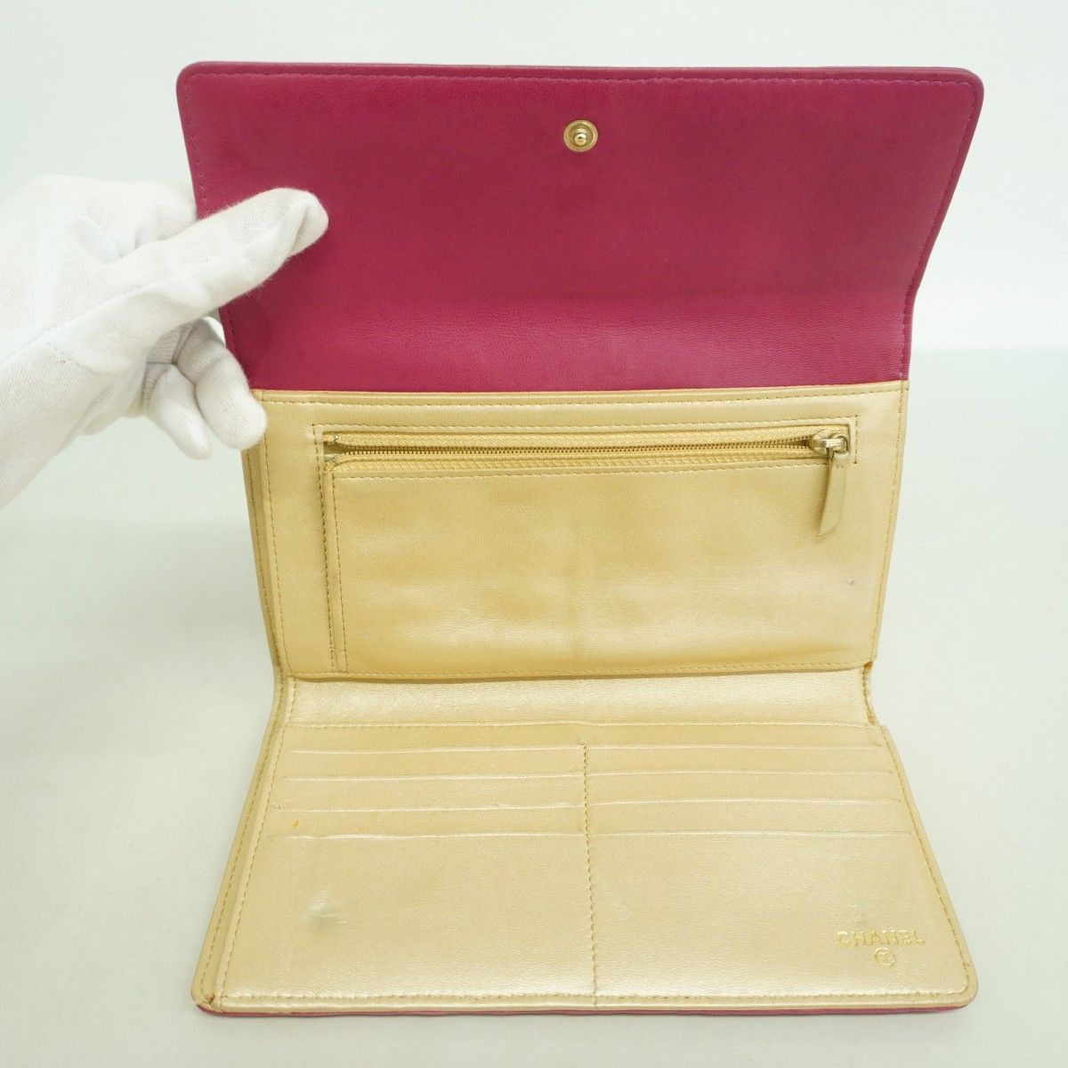 Chanel Trifold Wallet Camellia Lambskin Pink Gold — view 4