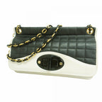 Chanel Shoulder Bag 2.55 Choco Bar Lambskin White Black Gold