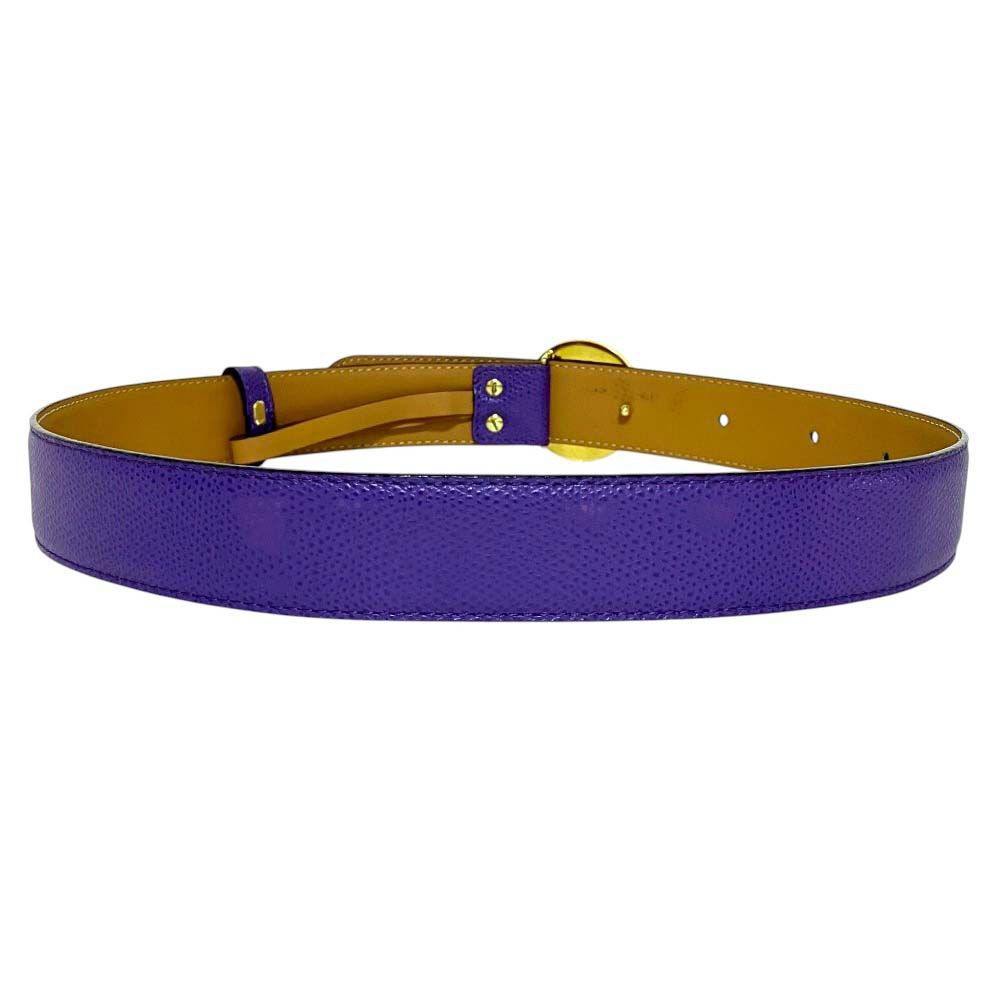 Celine Vintage Circle Logo Buckle Ball Tip Clasp Leather Belt Purple Gold — view 2