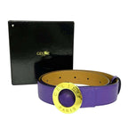 Celine Vintage Circle Logo Buckle Ball Tip Clasp Leather Belt Purple Gold — view 8