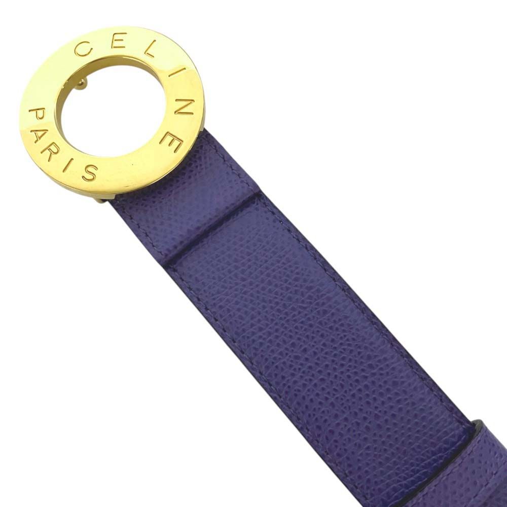 Celine Vintage Circle Logo Buckle Ball Tip Clasp Leather Belt Purple Gold — view 3