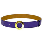 Celine Vintage Circle Logo Buckle Ball Tip Clasp Leather Belt Purple Gold