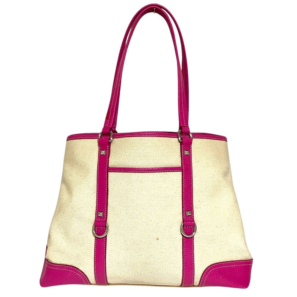 Prada Triangle Plate Canvas Tote Beige Pink — view 2