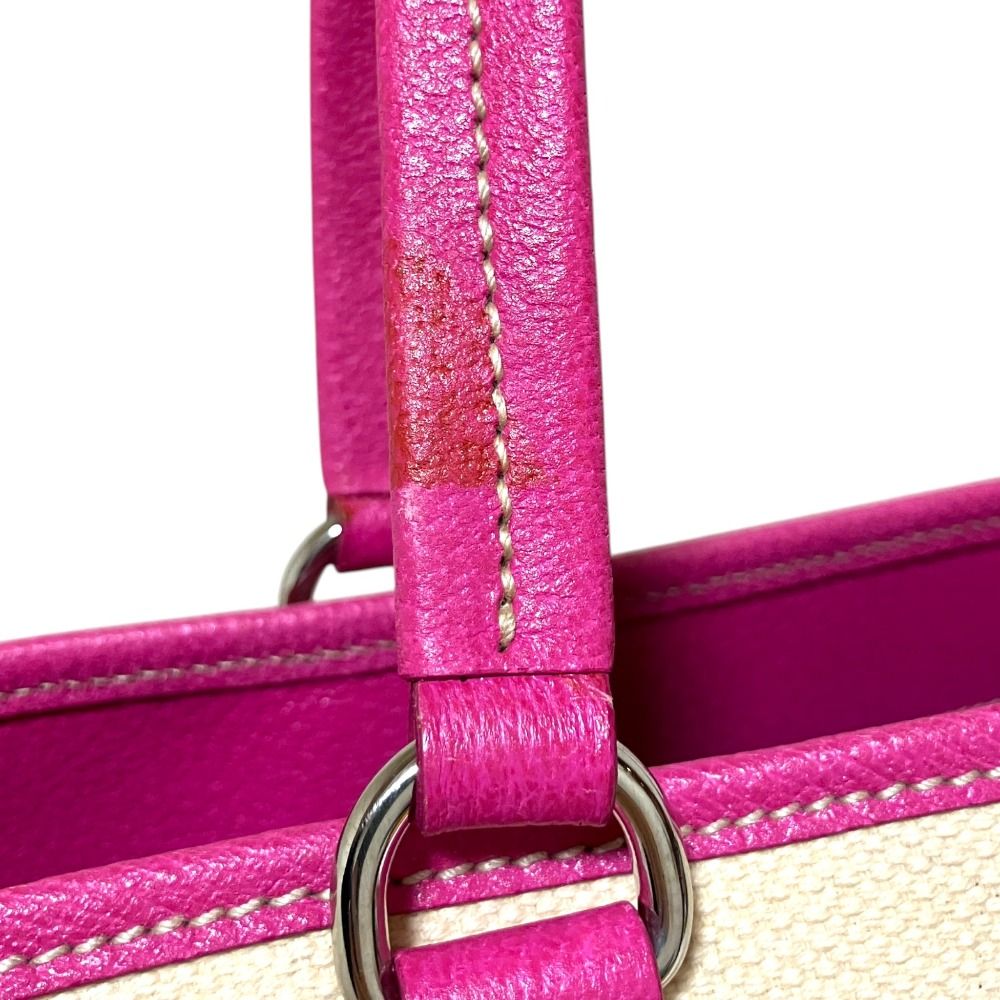 Prada Triangle Plate Canvas Tote Beige Pink — view 4