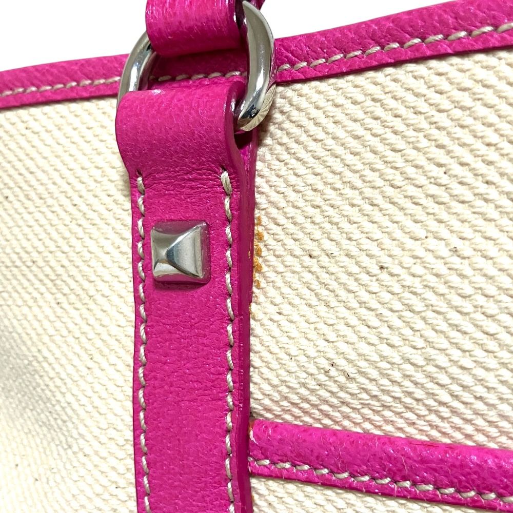 Prada Triangle Plate Canvas Tote Beige Pink — view 6