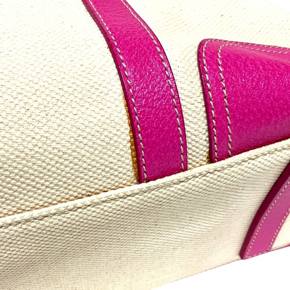 Prada Triangle Plate Canvas Tote Beige Pink — view 7