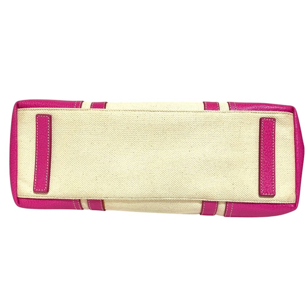 Prada Triangle Plate Canvas Tote Beige Pink — view 3
