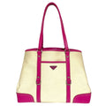 Prada Triangle Plate Canvas Tote Beige Pink
