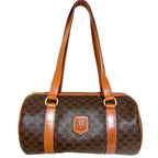 Celine Vintage Macadam Pattern Mini Boston Bag Drum Brown
